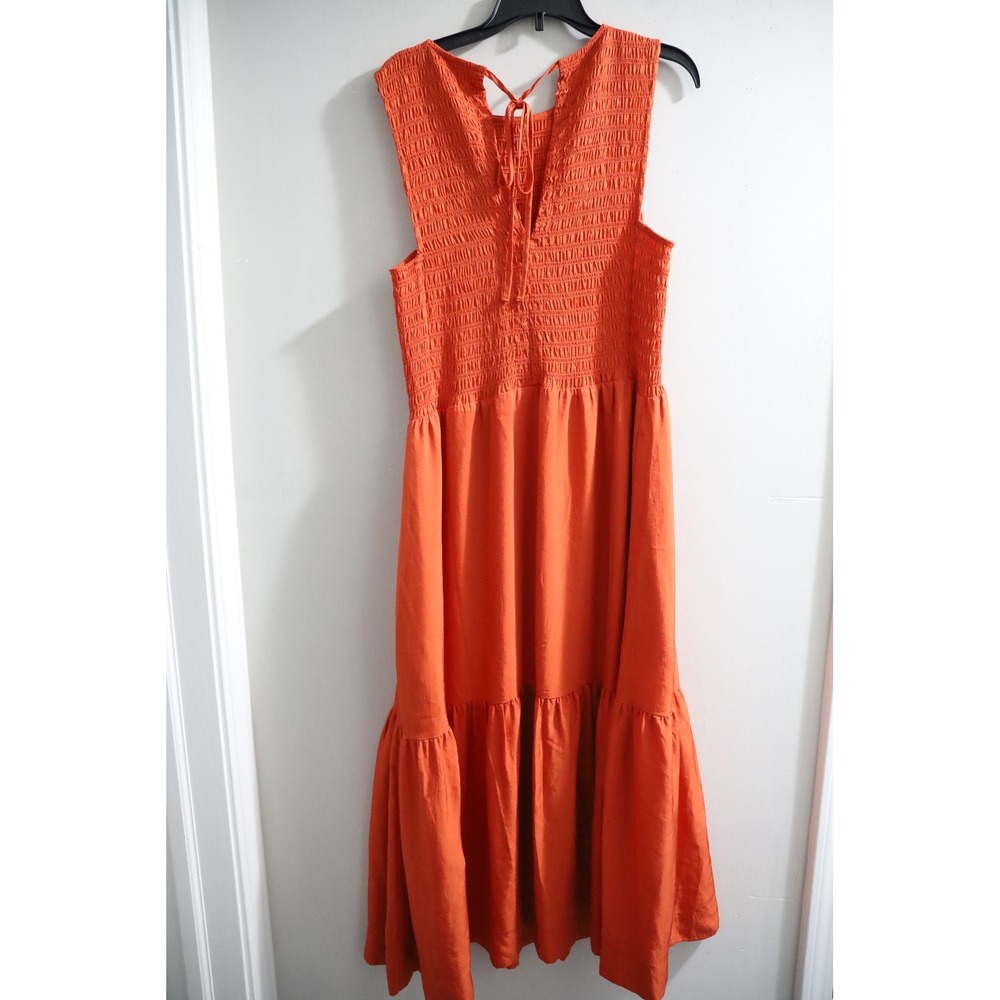 Orange Sleeveless Smocked Midi Dress - Picture 7 of 9